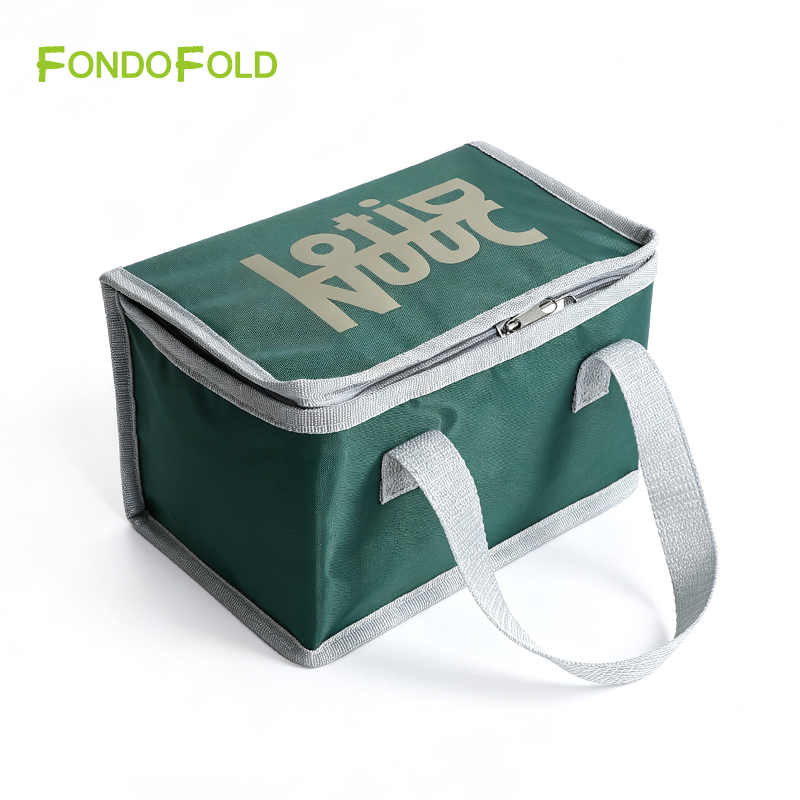 Dark Green Square Insulated Lunch Bag Aluminum Foil Liner Thermal Cooler Tote with Handles for Office Picnic